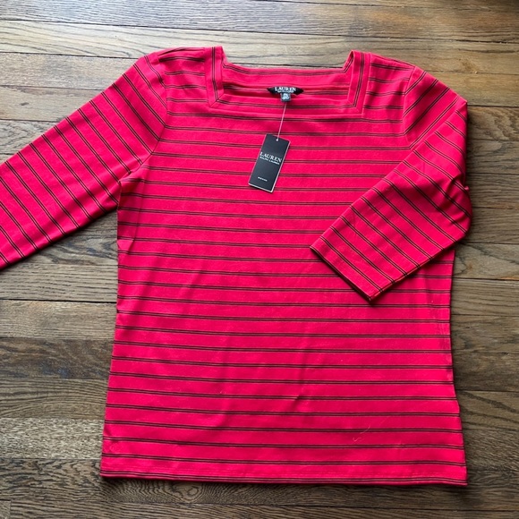 Polo Ralph Lauren Tops - Ralph Lauren Plus Size Red w/ Polo Black Striped Cotton Stretch Top